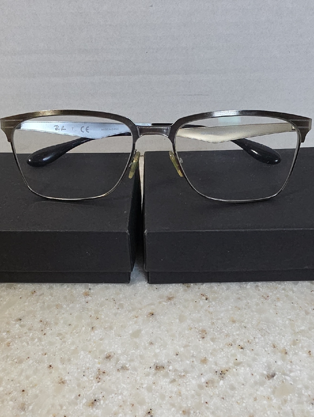 Ray-Ban Men’s Metal Square Glasses — Silver Frame with Black Temples